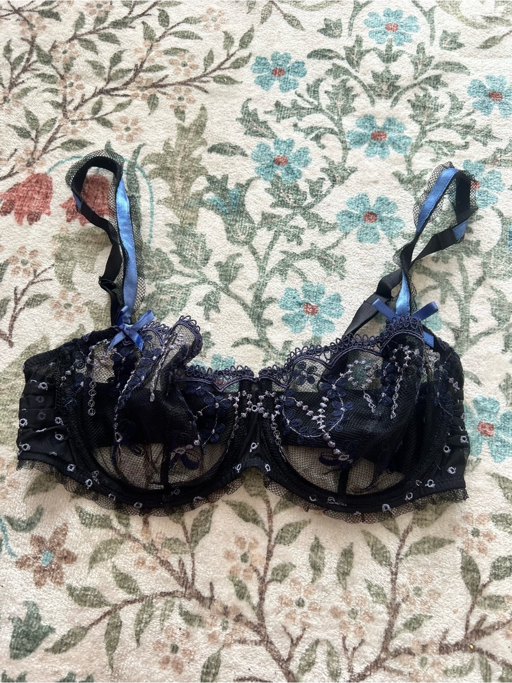 Chantelle Navy Blue Black Lace Bra 34D